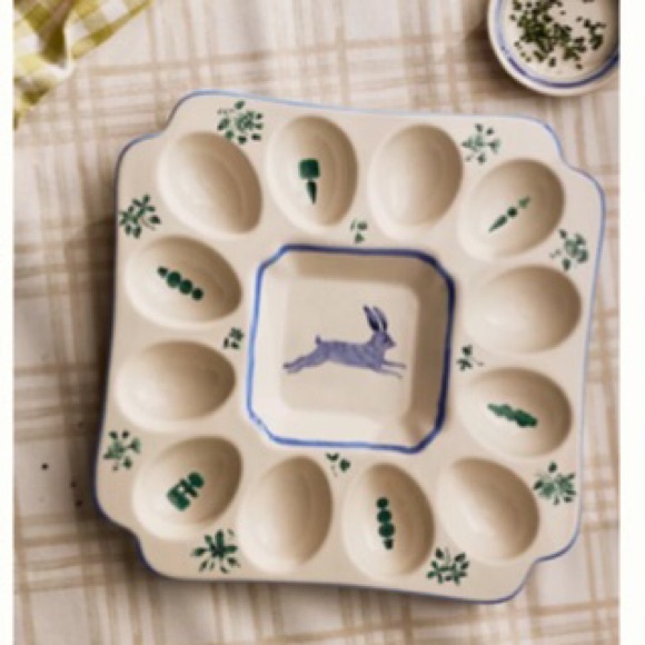 Anthropologie Egg Platter Handpainted Glazed Stoneware NWT - Picture 3 of 12